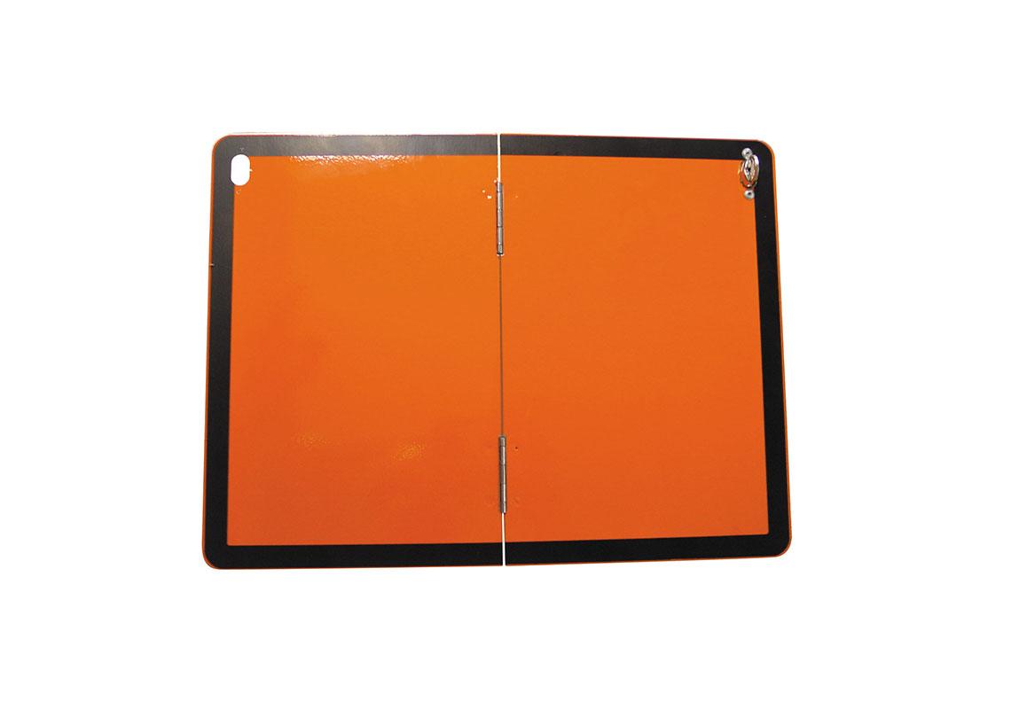 ORANGEFARBENES GALVANO RECHTECK VERTIKAL FALTBAR